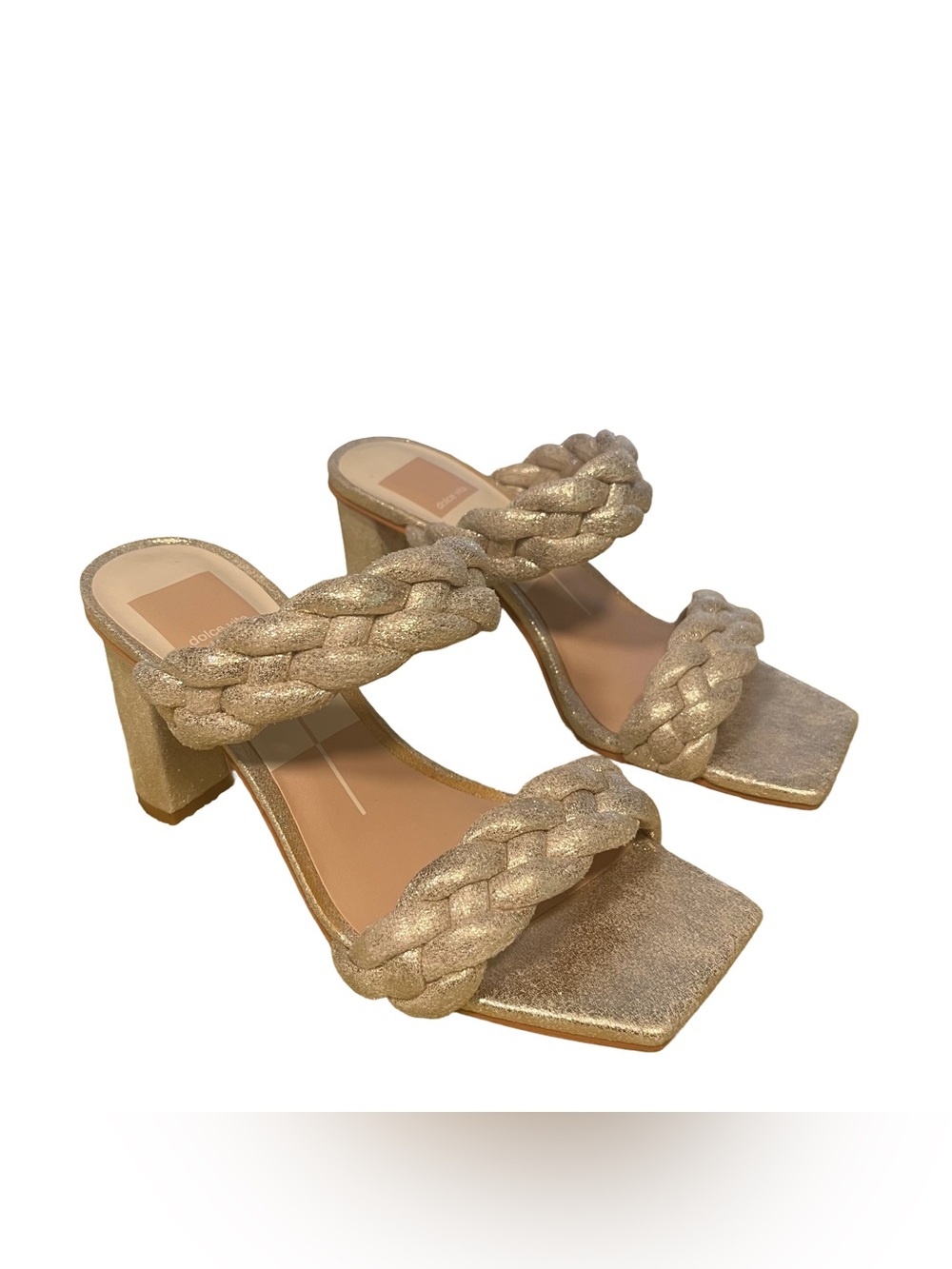 NEW Dolce Vita Paily Light Gold Women Sz 6 Braided Strap Slide Heel Sandals